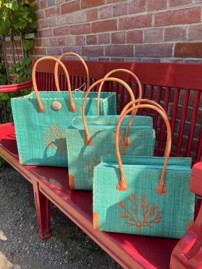 frosch und rabe Shopper mintgrün Motiv coral M