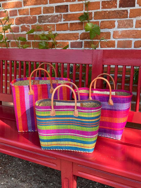 frosch und rabe Shopper fuchsia türkis grün gestreift M kurze Lederhenkel