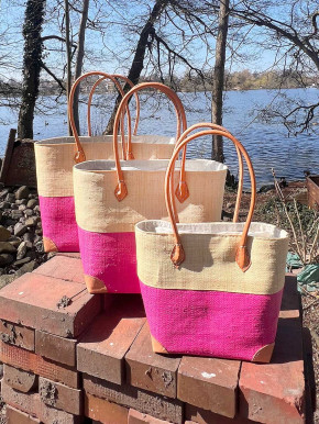 frosch und rabe Shopper beige rosa mit Futter Lederpatches M