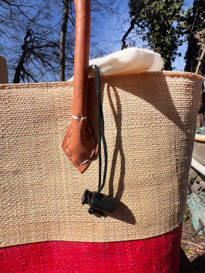 frosch und rabe Shopper beige rot mit Futter Lederpatches L