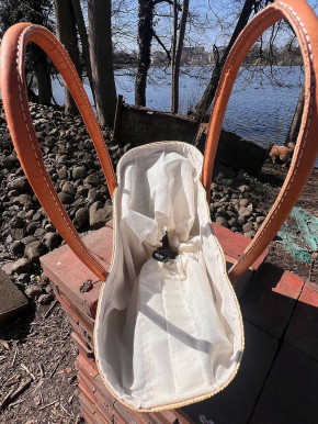 frosch und rabe Shopper beige rot mit Futter Lederpatches M