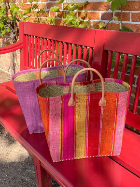 frosch und rabe Shopper gelb orange rosa rot gestreift kurze Lederhenkel L