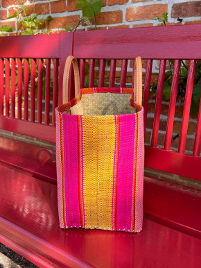 frosch und rabe Shopper gelb orange rosa rot gestreift kurze Lederhenkel L