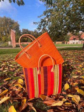 frosch und rabe Shopper orange rot grün gestreift kurze Lederhenkel L