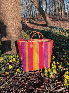 frosch und rabe Shopper rot orange lila gestreift L kurze Lederhenkel