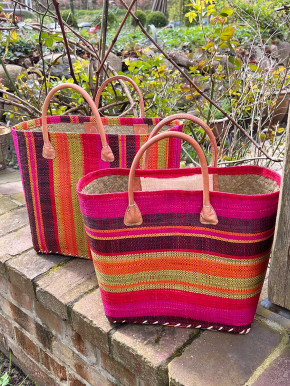 frosch und rabe Shopper pink bunt gestreift M kurze Lederhenkel