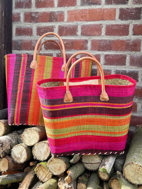 frosch und rabe Shopper pink bunt gestreift M kurze Lederhenkel