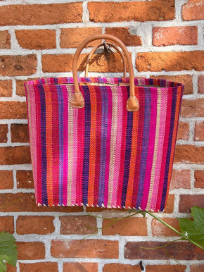 frosch und rabe Shopper pink rosa blau lila gestreift L kurze Lederhenkel