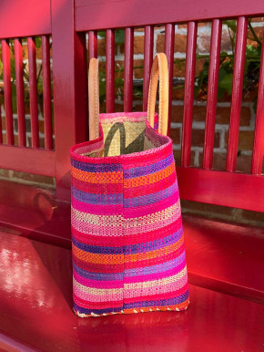 frosch und rabe Shopper pink rosa blau lila gestreift M kurze Lederhenkel