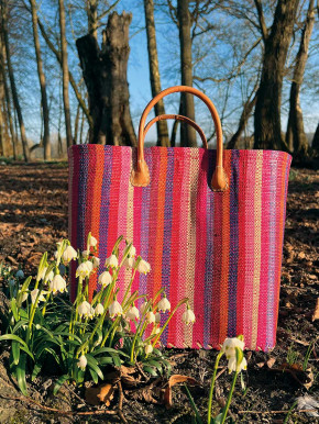 frosch und rabe Shopper pink rosa blau lila gestreift L kurze Lederhenkel