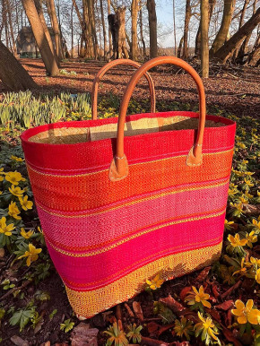 frosch und rabe Shopper rot orange gelb pink gestreift kurze Lederhenkel M