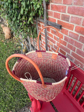 frosch und rabe Shopper rund bordeaux beige 4-fach Verschluss lange Lederhenkel L