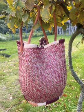 frosch und rabe Shopper rund bordeaux beige 4-fach Verschluss lange Lederhenkel L