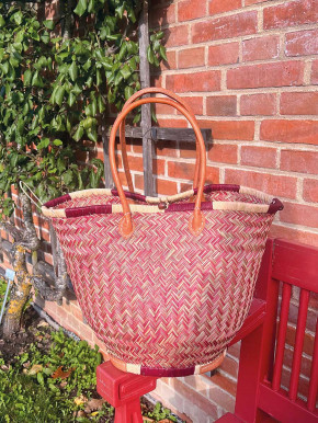 frosch und rabe Shopper rund bordeaux beige 4-fach Verschluss lange Lederhenkel L