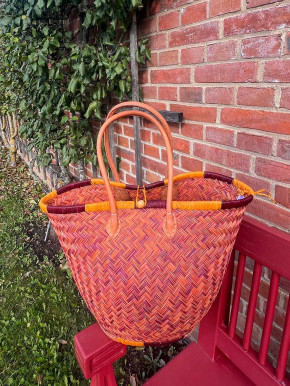 frosch und rabe Shopper rund curry bordeaux 4-fach Verschluss lange Lederhenkel L