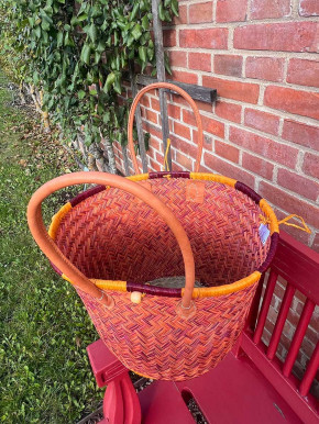 frosch und rabe Shopper rund curry bordeaux 4-fach Verschluss lange Lederhenkel L