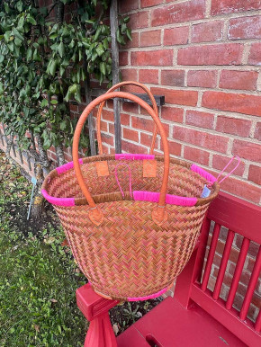 frosch und rabe Shopper rund pink olive 4-fach Verschluss lange Lederhenkel L