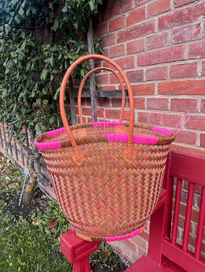 frosch und rabe Shopper rund pink olive 4-fach Verschluss lange Lederhenkel L