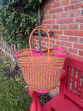 frosch und rabe Shopper rund pink olive 4-fach Verschluss lange Lederhenkel L