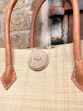 frosch und rabe Strandtasche XL mit Holzknopfverschluss beige-grau